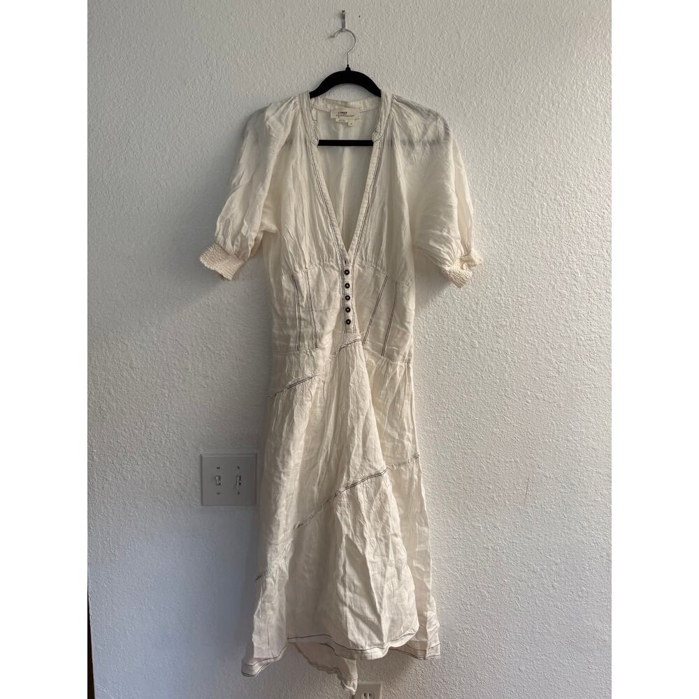 Anthropologie V-Neck white Corset Midi linen Shirt Dress Sz Medium - Picture 3 of 4